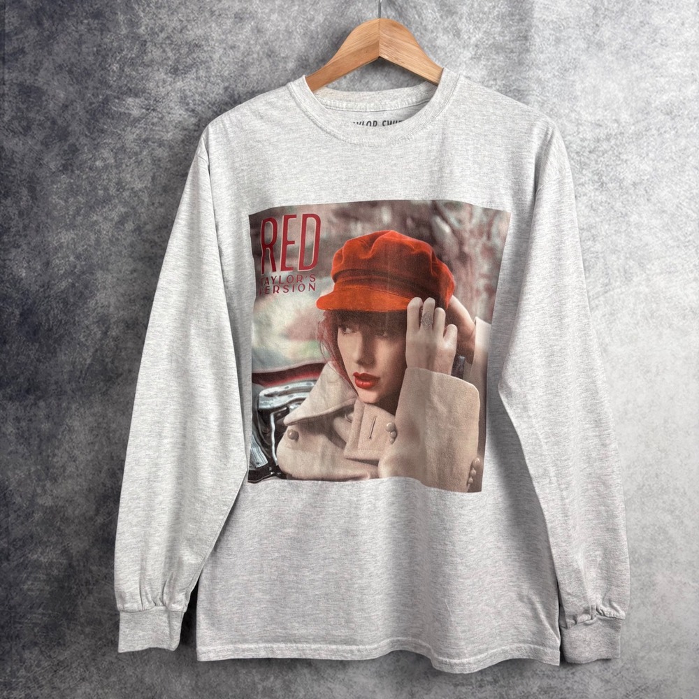 Taylor Swift Red (Taylor's Version) Album‎ Cover Gray Long Sleeve T-Shirt Medium